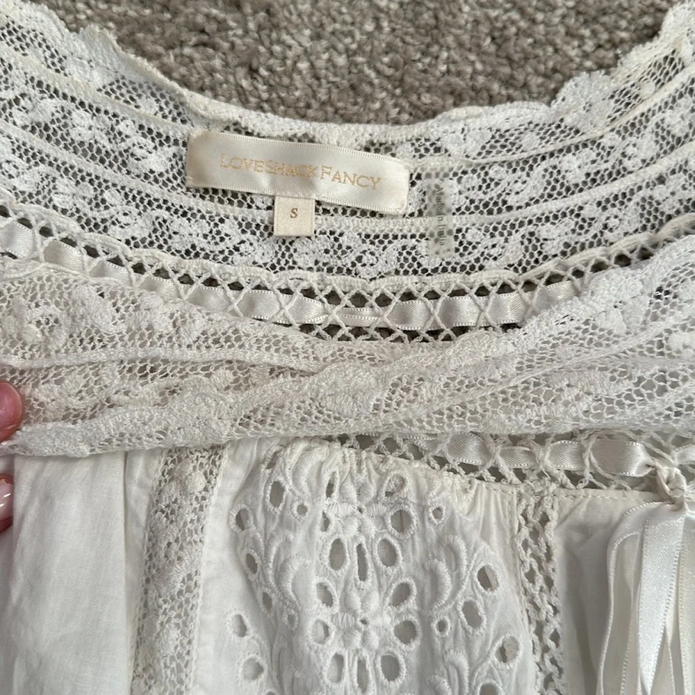 LoveShackFancy White Lace Trimmed Top - Picture 3 of 3